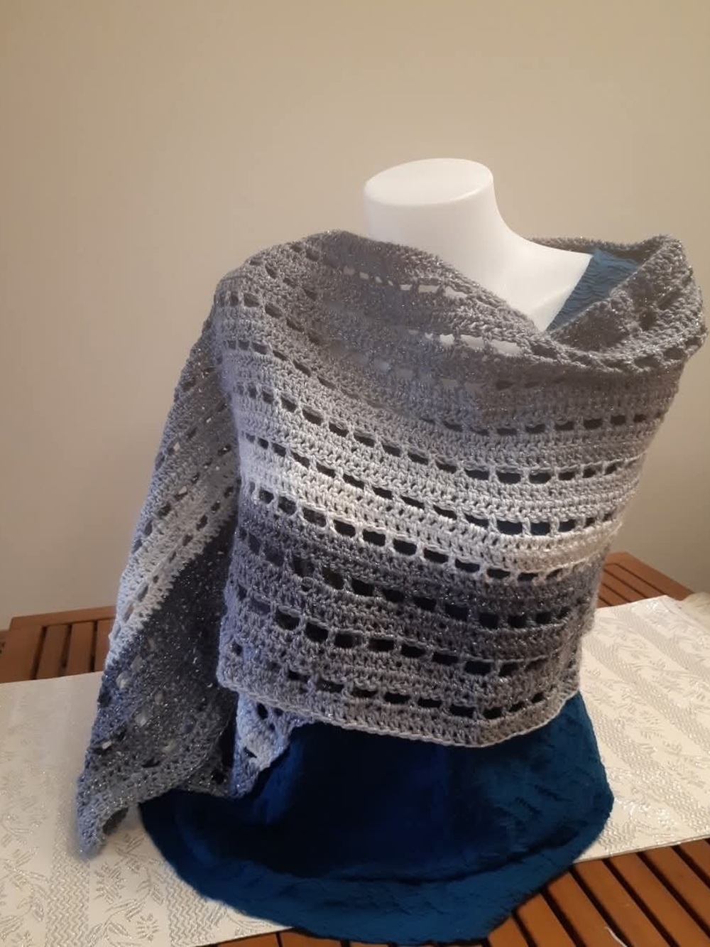 Handmade Gradient Gray Crochet Shawl Wrap